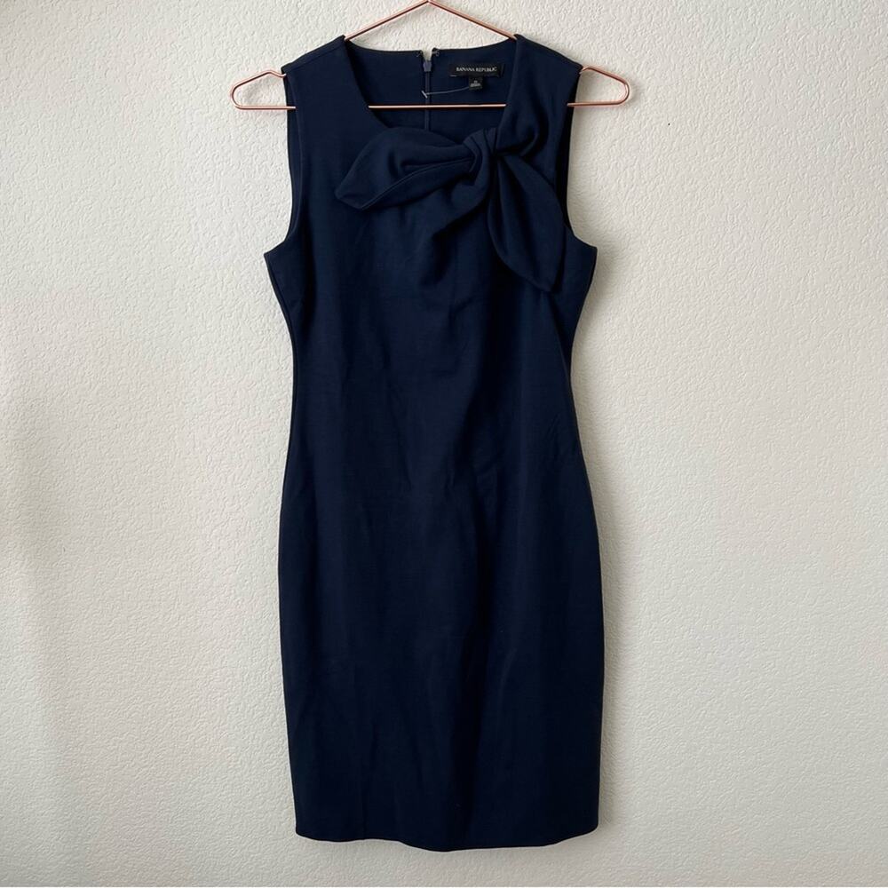 Banana Republic Neck Bow Ponte Sheath Dress Navy Blue - Picture 2 of 9